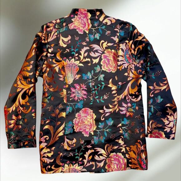 Soft Surroundings Embroidered Satin Black Red Orange Green Jacket Women's XL - Picture 5 of 10